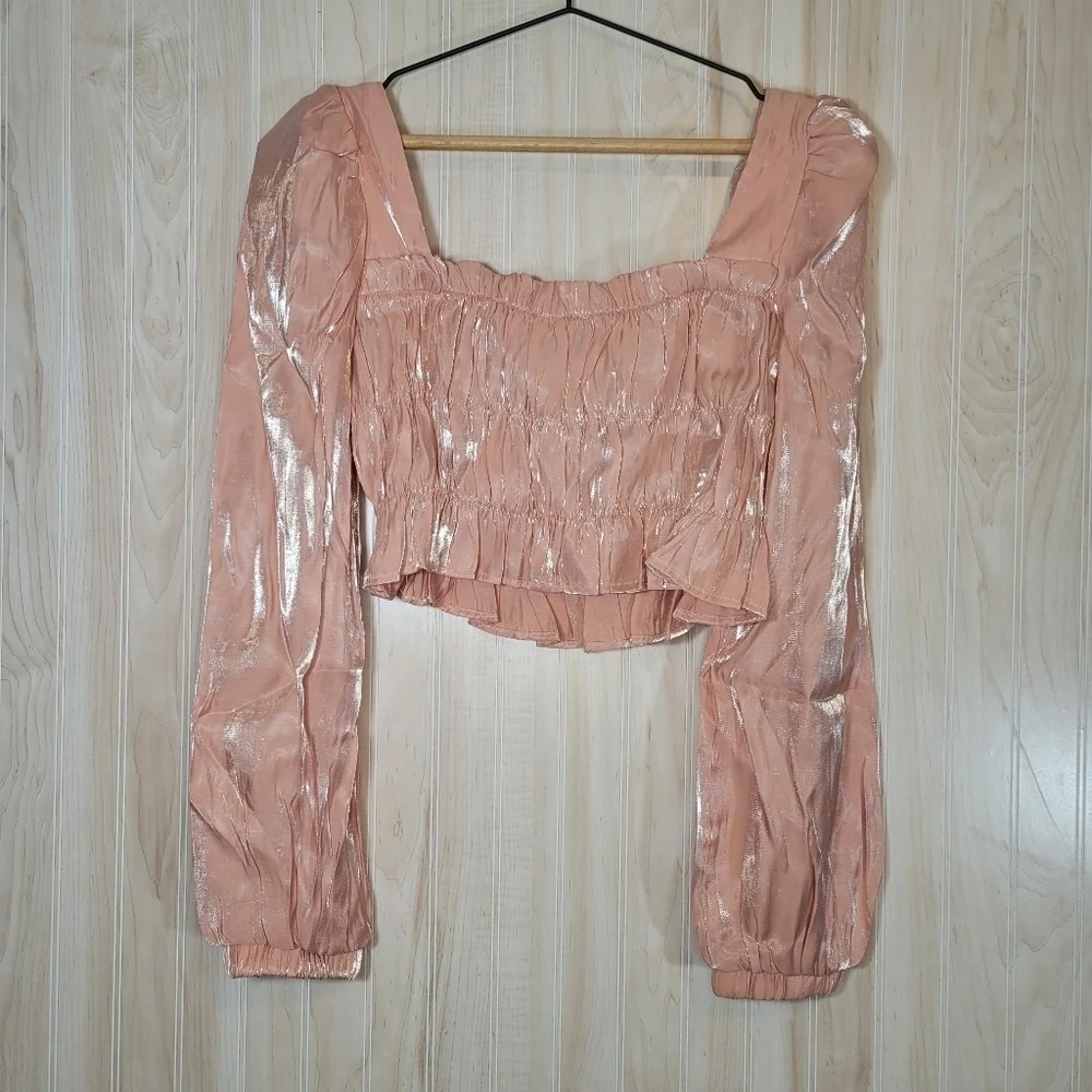 Rehab Pink and Gold Puff Sleeve Crop Blouse - Picture 4 of 5